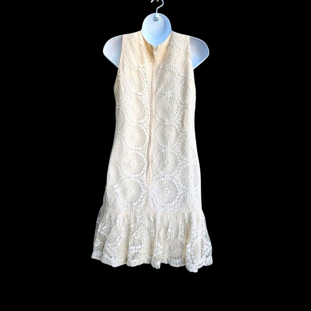 Vintage 1960s Saba California Lace Dress Set Size S Wedding Neutral A-line - Picture 9 of 16